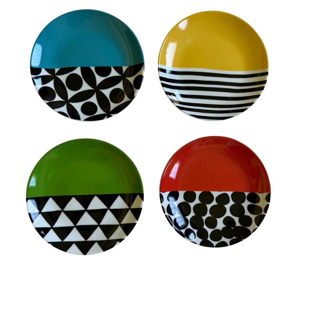 Crate & Barrel Beatrix Salad Plates Set of 4 Mid Century Modern Geometric